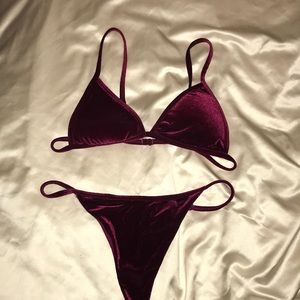 NWOT maroon velvet thong bikini